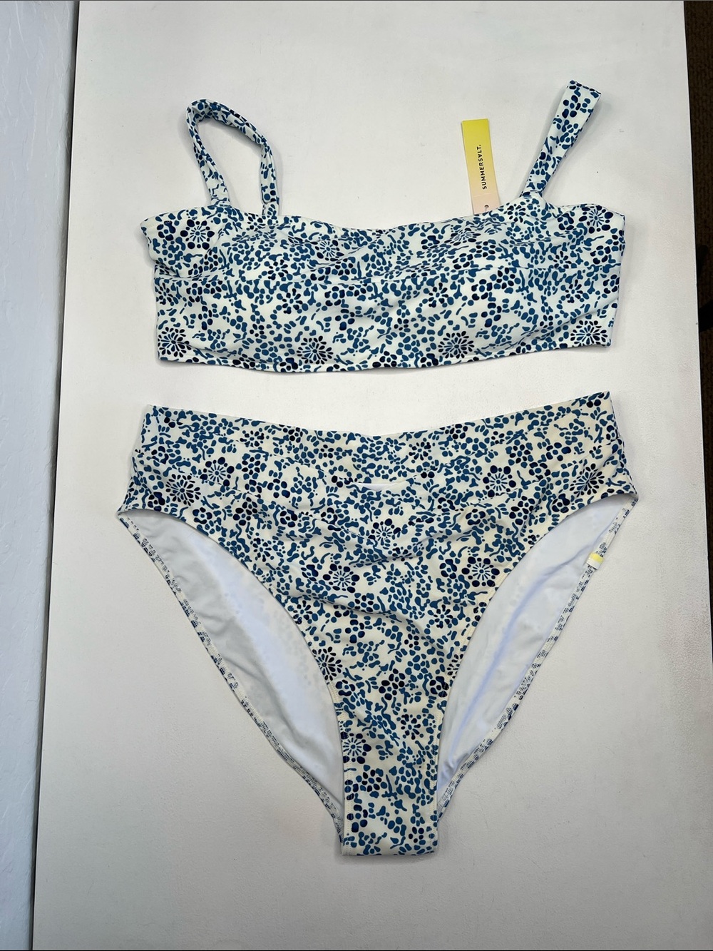 NWT Summersalt blue white abstract floral polka dot bikini set 16/18